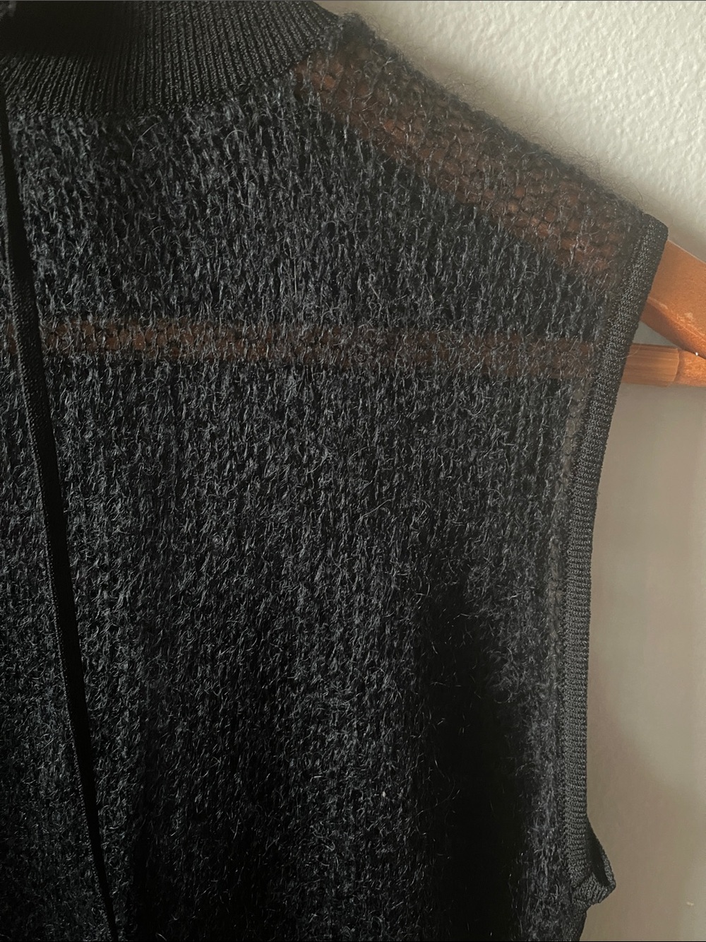Black Sleeveless Mock Neck Top with Sheer Knit Yoke front and back Italy - Picture 8 of 14